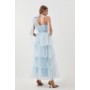 Tulle One Shoulder Woven Midi Dress