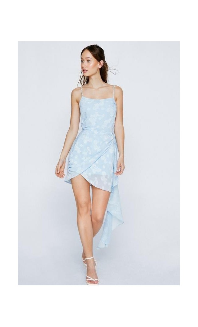 Petite Diamante Satin Jacquard Drape Mini Dress