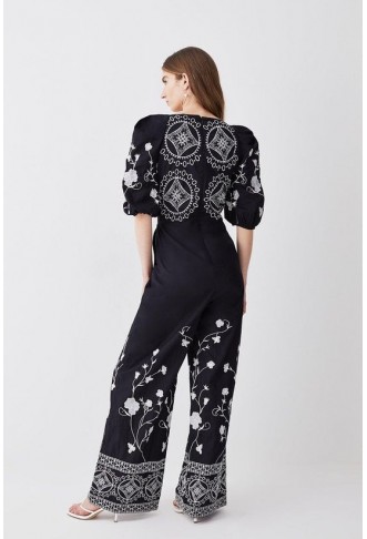 Floral & Geo Embroidered Woven Jumpsuit