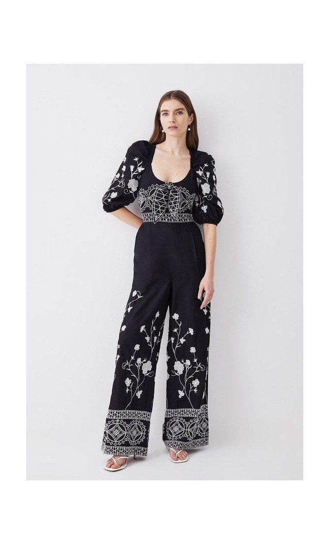 Floral & Geo Embroidered Woven Jumpsuit