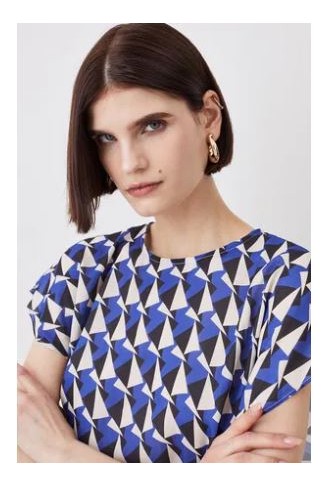 Geo Print Pintuck Short Sleeve Woven Top