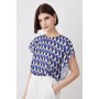 Geo Print Pintuck Short Sleeve Woven Top