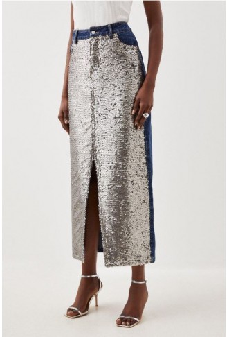 Denim & Sequin Maxi Skirt