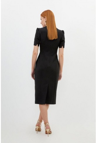 Petite Tailored Structured Crepe Square Neck Midi Dress