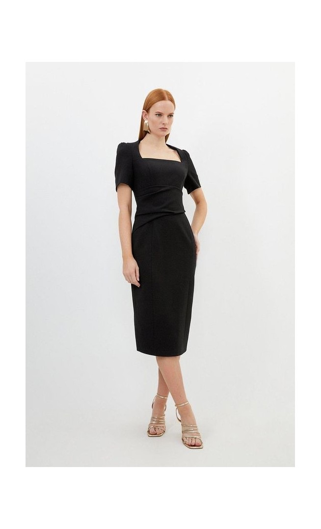 Petite Tailored Structured Crepe Square Neck Midi Dress