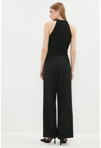 Wide Leg Pocket Detail Cotton Sateen Trouser