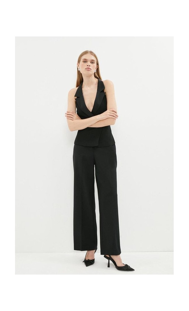 Wide Leg Pocket Detail Cotton Sateen Trouser