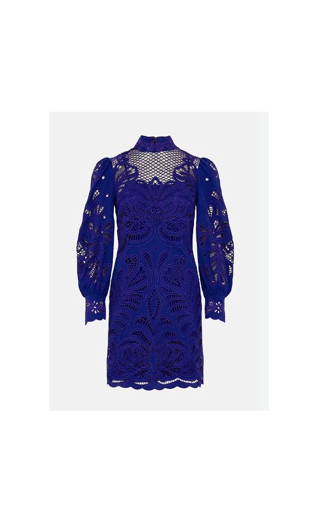 Cutwork Volume Sleeve Woven Mini Dress