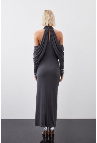 Soft Touch Slinky Jersey Halter Maxi Dress