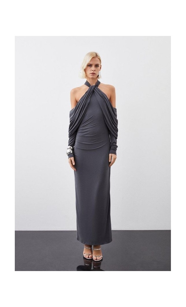 Soft Touch Slinky Jersey Halter Maxi Dress