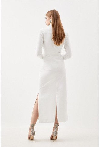 Tailored Compact Stretch Shirt Midi Dress