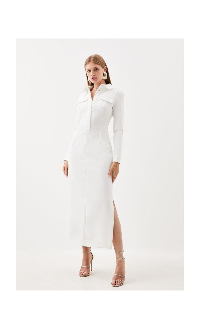 Tailored Compact Stretch Shirt Midi Dress