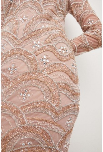 Embellished Mini Dress With Scallop Detail