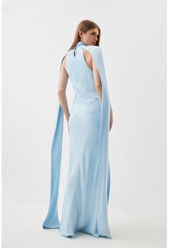 Premium Tie Neck Panelled Bias Maxi Dress