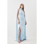 Premium Tie Neck Panelled Bias Maxi Dress