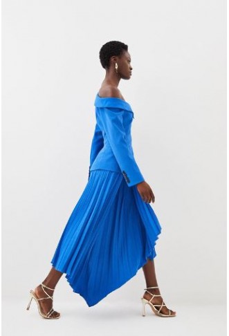 Buy Karen Millen Tailored Crepe Asymmetric Pleated Midi Dress In COBALT