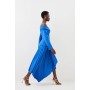 Buy Karen Millen Tailored Crepe Asymmetric Pleated Midi Dress In COBALT