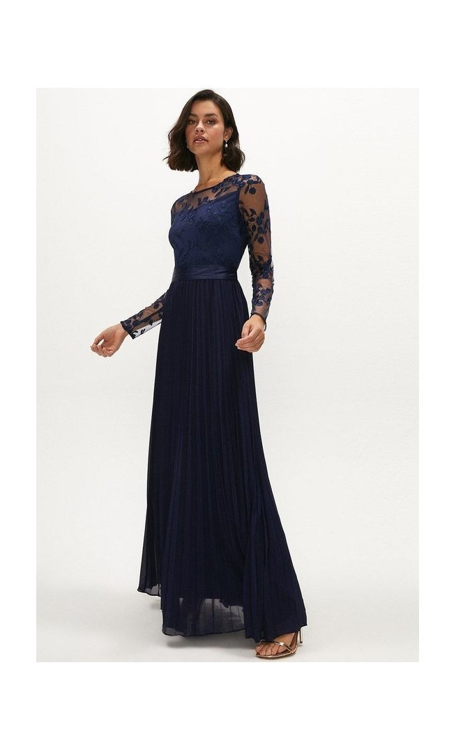 Embroidered Long Sleeve Maxi Dressc