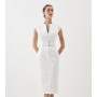 Compact Stretch Tailored Forever Belted Cap Sleeve Pencil Dress