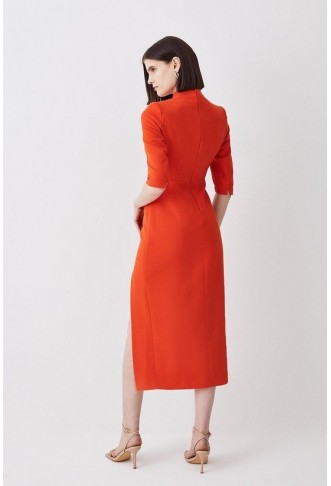 Structured Crepe Split Side Midi Dress