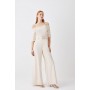 Structured Crepe Off Shoulder Wide Leg Jumpsuit