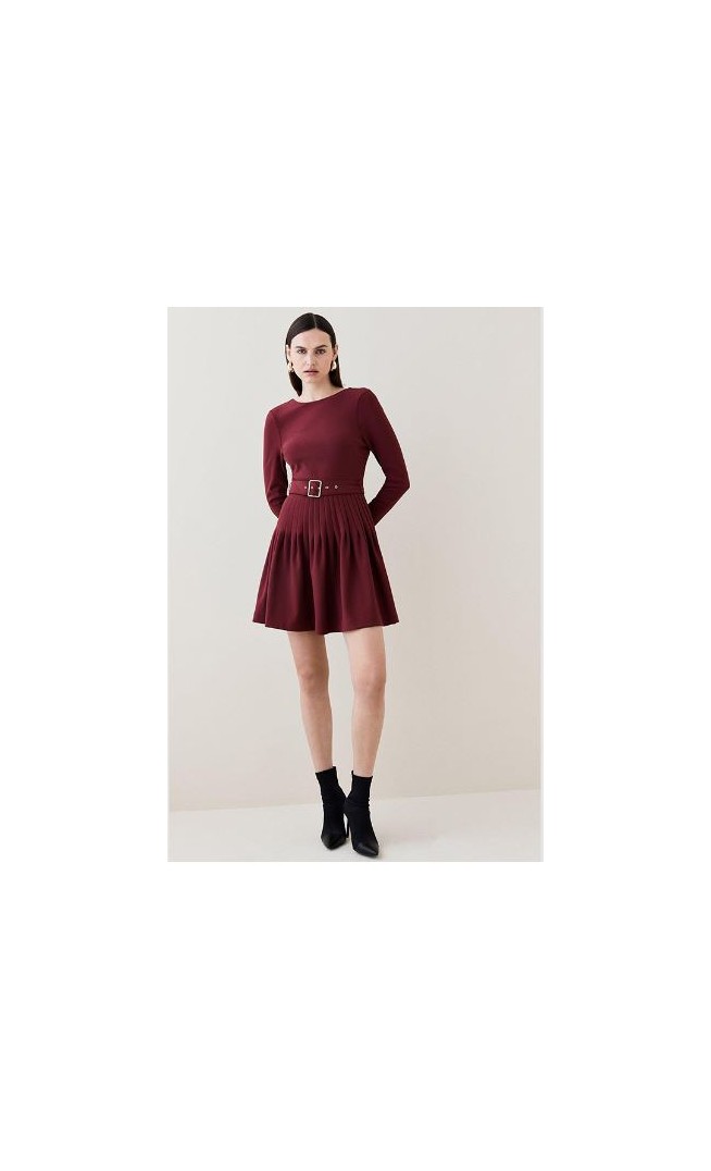 Buy Karen Millen Long Sleeve Pleated Figure Form Crepe Mini Dress