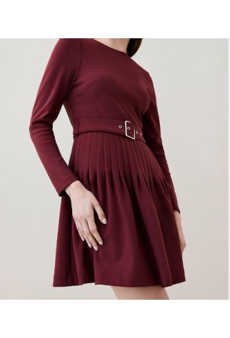 Buy Karen Millen Long Sleeve Pleated Figure Form Crepe Mini Dress