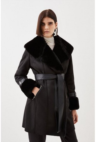 Faux Shearling Collar &...