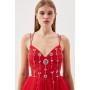 Crystal Embellished Tulle Midi Dress