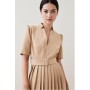 Petite Tailored Structured Crepe Forever Pleat Midi Dress