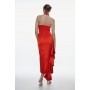 Italian Structured Satin Halter Neck Drape Pencil Midi Dress