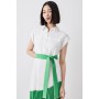 Colour Block Pleated Woven Midi Shirt Dress