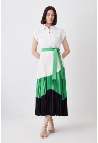 Colour Block Pleated Woven...