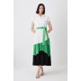 Colour Block Pleated Woven Midi Shirt Dress