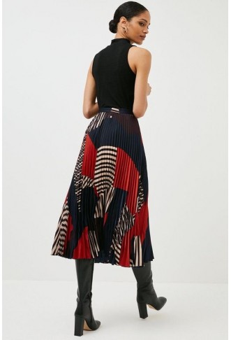 Colour Block Woven Pleated Skirt