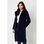 Plush Faux Fur Open Collar Longline Coat