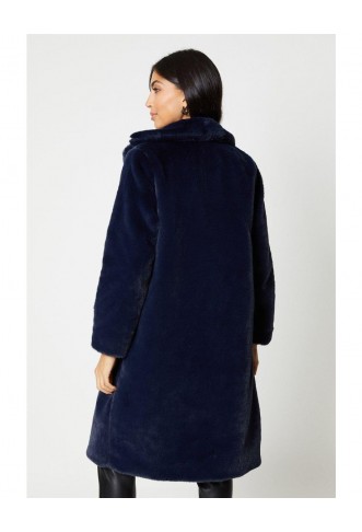 Plush Faux Fur Open Collar Longline Coat