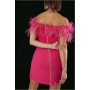 Pink Compact Stretch Feather Bardot Mini Dress