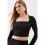 Ponte Long Sleeve Crop Top And Split Front Skirt Jersey Set