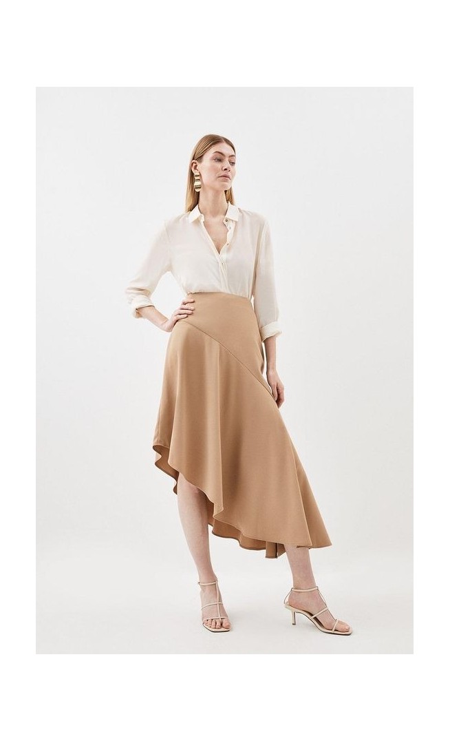 Tailored Asymmetric Hem Detail Skirt