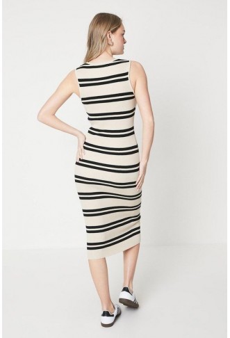 Sleeveless Stripe Detail Knitted Midi Dress