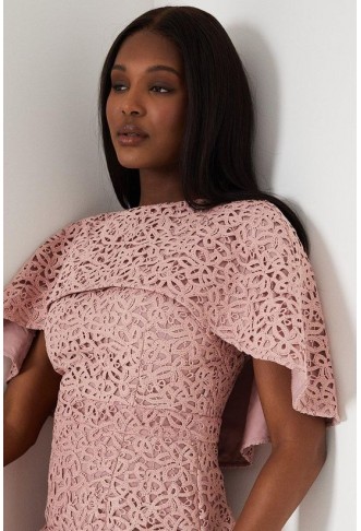 Lace Pencil Dress With Fixed Cape