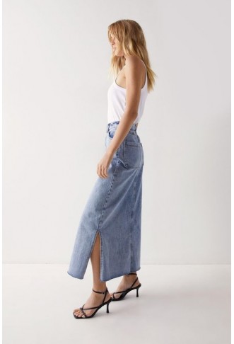 Split Front Denim Maxi Skirt