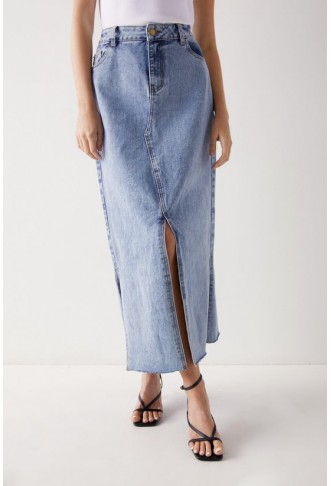 Split Front Denim Maxi Skirt