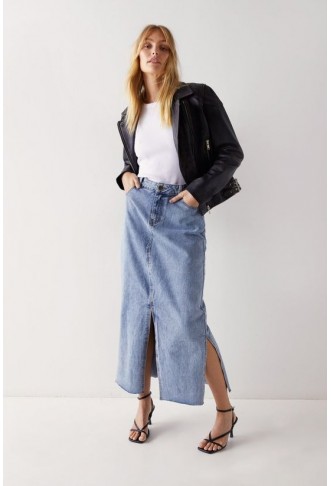 Split Front Denim Maxi Skirt