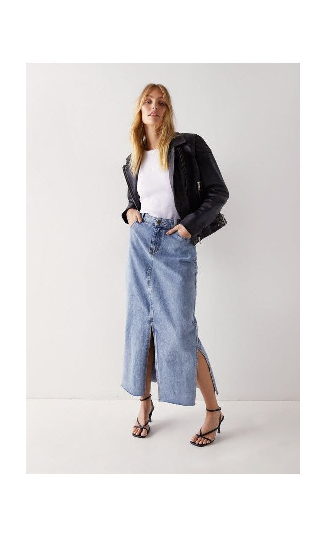 Split Front Denim Maxi Skirt