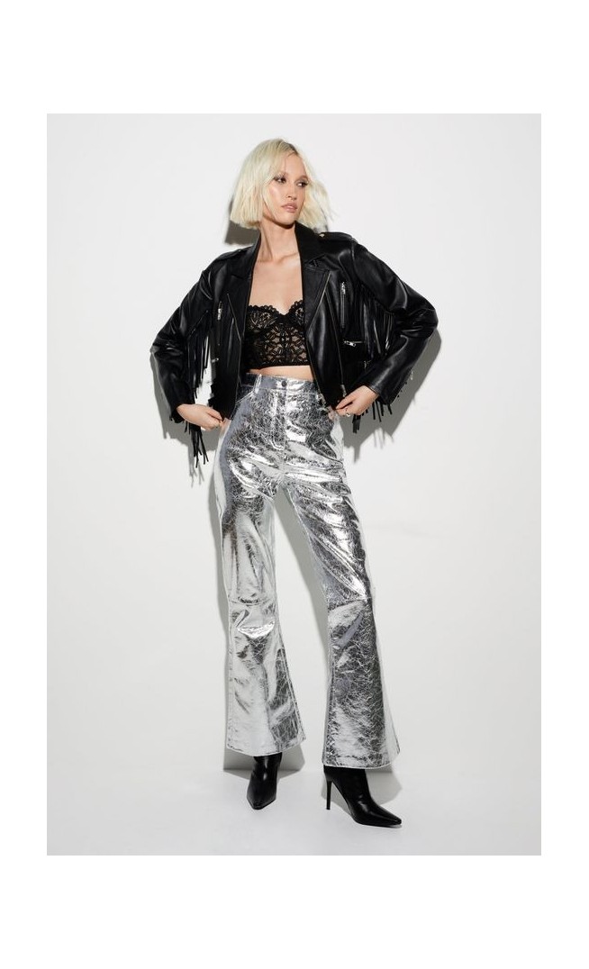 Metallic Crackle Flare Pants