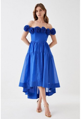 Flower Ruffle Bardot Midi...