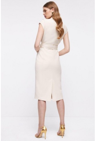 Premium V Neck Pencil Dress With Belt