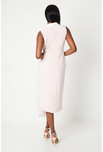 Satin Back Crepe Wrap Dress With Pleat Drape